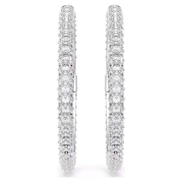 Dextera hoop earrings Round cut, White, Rhodium plated